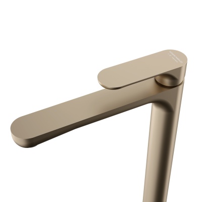 Смеситель для раковины Ole/Оле однорычажный высокий без донного клапана, золотой атласный