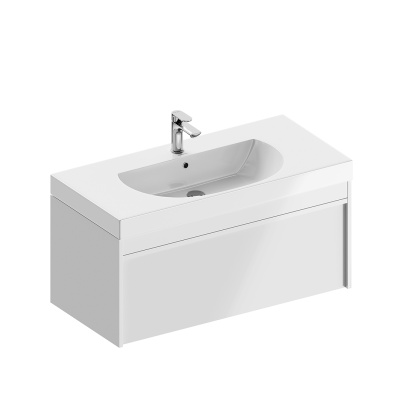 Тумба MODULA подвесная 100 с ящиком 1+1, белая глянцевая