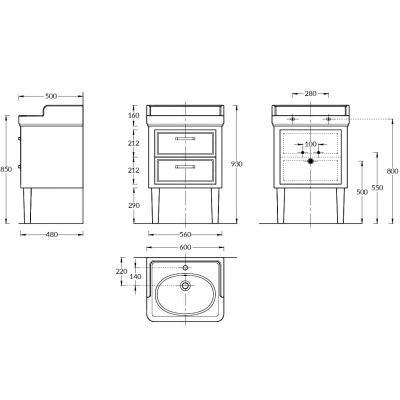 Тумба POMPEI напольная с ящиками 60, черная глянцевая