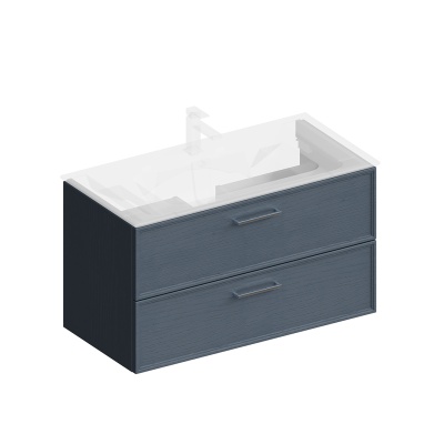 Тумба Piano Classic/Пиано Классик подвесная 95 см, 2 ящика, ясень синий матовый