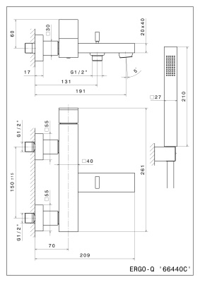 Смеситель для ванны FUTURA настенный с душевой лейкой, матовый черный
