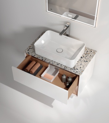 Тумба Plaza Modern/Плаза Модерн подвесная 80, нажимное открывание, 1 ящик, подсветка, белая матовая+сахара