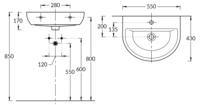Раковина Buongiorno/Бонджорно подвесная 55, белая глянцевая