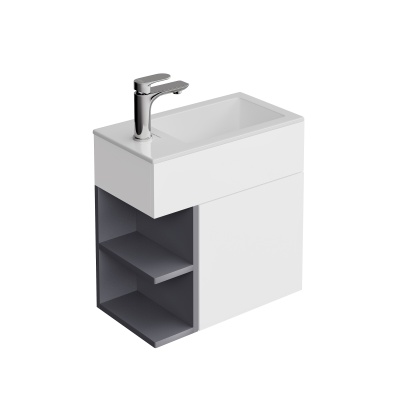 Тумба LATO подвесная 50 см, дверца push + полочки, утренний серый, серый пыльный матовый