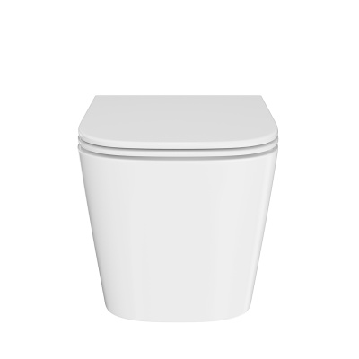 Унитаз Cubo/Кубо подвесной безободковый с крепежом и сиденьем, белый глянцевый