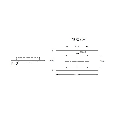Столешница из керамогранита для раковин, встраиваемых сверху, Про Дабл 100 см, антрацит натуральный