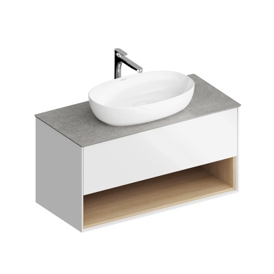 Тумба Plaza Modern/Плаза Модерн подвесная 100 белый 1 ящик + полка Тумба Plaza Modern/Плаза Модерн подвесная 100 белый 1 ящик + полка