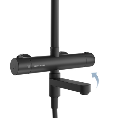 Душевая колонна Fonte/Фонте на 3 потока с поворотным изливом с термостатическим смесителем, черный матовый