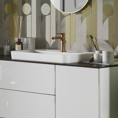 Смеситель для раковины Ole/Оле однорычажный без донного клапана 3/8, золотой атласный