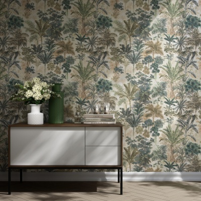 Обои виниловые Оазис мотив, тёмный зелёный Обои виниловые Оазис мотив, тёмный зелёный