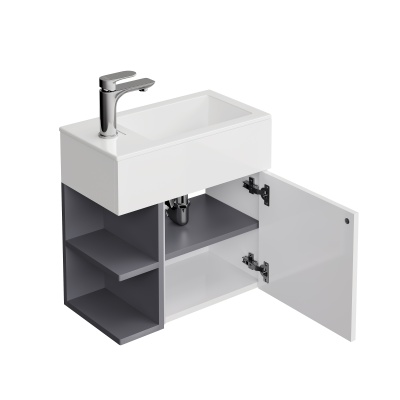 Тумба Lato/Лато подвесная 50 см, дверца с нажимным открыванием + полочки, утренний серый, серый пыльный матовый