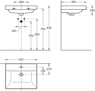 Раковина CUBO подвесная/мебельная 60, белая глянцевая Раковина CUBO подвесная/мебельная 60, белая глянцевая