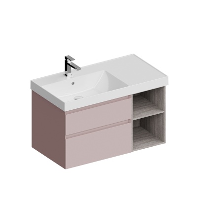 Тумба CUBO левая подвесная с ящиками 90, мальва матовая-древесная