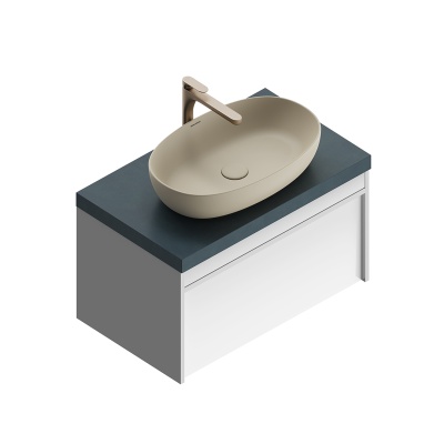 Тумба MODULA подвесная 80 с ящиком 1+1, белая глянцевая