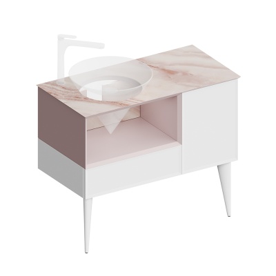 Тумба CONO подвесная с открытой полкой и ящиками 97, белая матовая-мальва