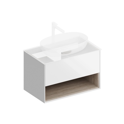 Тумба PLAZA Modern подвесная с ящиком и полкой 80, белая глянцевая