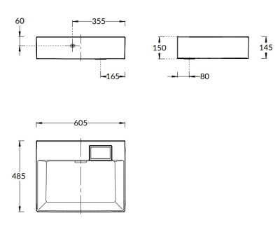 Раковина LOGICA мебельная без отверстий 60, белая глянцевая
