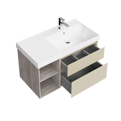 Тумба CUBO правая подвесная с ящиками 90, лимо матовая-древесная