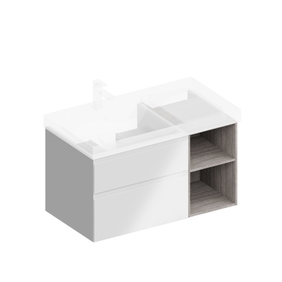 Тумба CUBO левая подвесная с ящиками 90, белая матовая-древесная