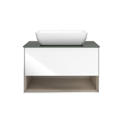 Тумба PLAZA Modern подвесная с ящиком и полкой 80, белая глянцевая Тумба PLAZA Modern подвесная с ящиком и полкой 80, белая глянцевая