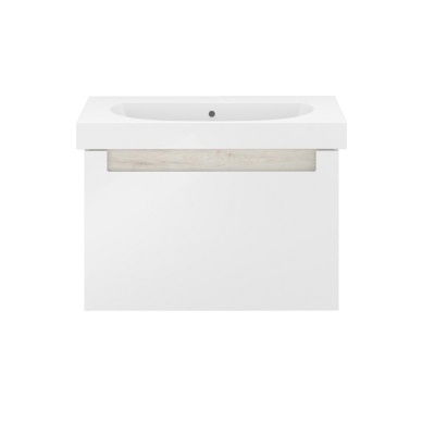 Тумба BUONGIORNO PLUS подвесная с ящиками 80, белая глянцевая-дуб Кантри Тумба BUONGIORNO PLUS подвесная с ящиками 80, белая глянцевая-дуб Кантри