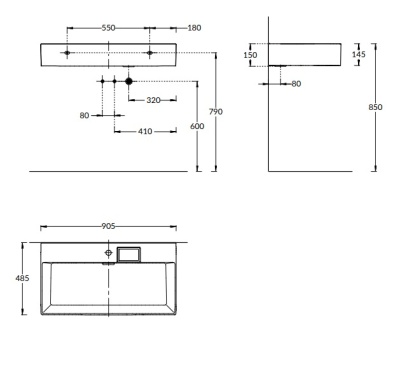Раковина LOGICA мебельная\подвесная с одним отверстием 90, белая глянцевая