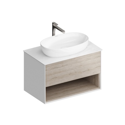 Тумба PLAZA Modern подвесная с ящиком и полкой 80, дуб Орегон