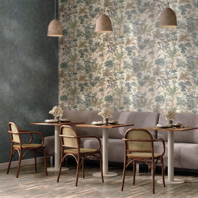 Обои виниловые Оазис мотив, тёмный зелёный