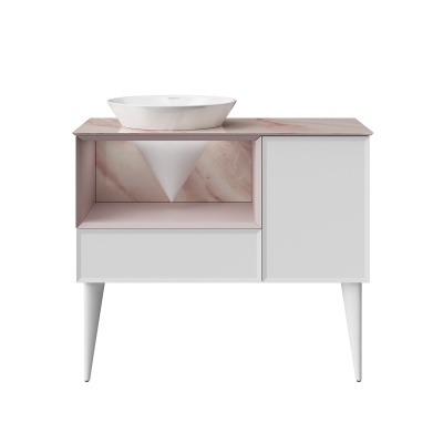 Тумба CONO подвесная с открытой полкой и ящиками 97, белая матовая-мальва