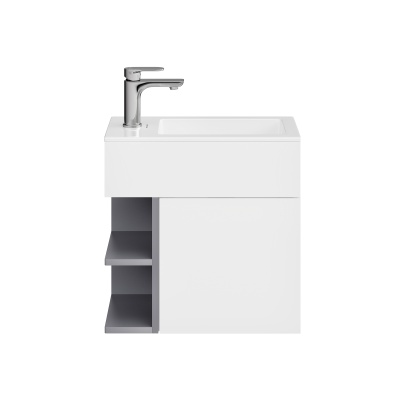 Тумба LATO подвесная 50 см, дверца push + полочки, утренний серый, серый пыльный матовый