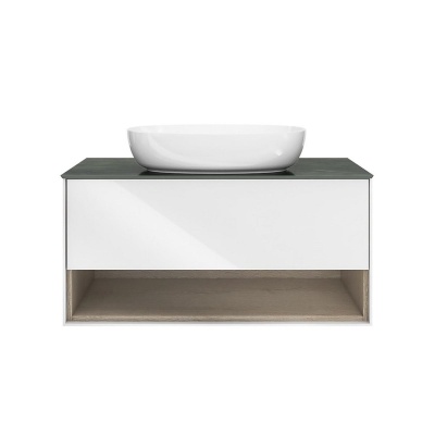 Тумба PLAZA Modern подвесная с ящиком и полкой 100, белая