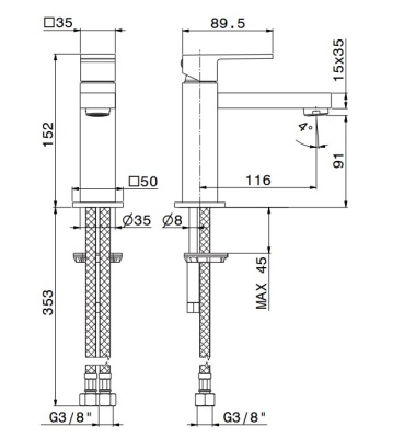Смеситель для раковины FUTURA однорычажный, без донного клапана 3/8, хром