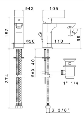 Смеситель для раковины PIANO однорычажный с донным клапаном, хром глянец Смеситель для раковины PIANO однорычажный с донным клапаном, хром глянец