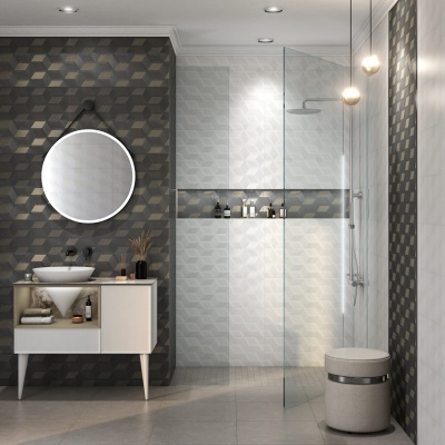 Тумба CONO подвесная с открытой полкой и ящиками 97, белая матовая-лимо