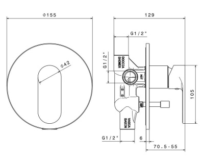 Встроенный однорычажный смеситель PIANO для душа с переключателем на два потока, хром глянец Встроенный однорычажный смеситель PIANO для душа с переключателем на два потока, хром глянец