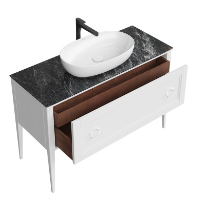 Тумба PLAZA Classic напольная с ящиками 120, белая матовая