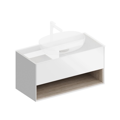 Тумба PLAZA Modern подвесная с ящиком и полкой 100, белая