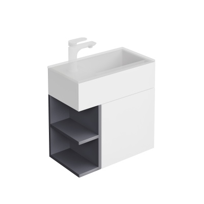 Тумба LATO подвесная 50 см, дверца push + полочки, утренний серый, серый пыльный матовый